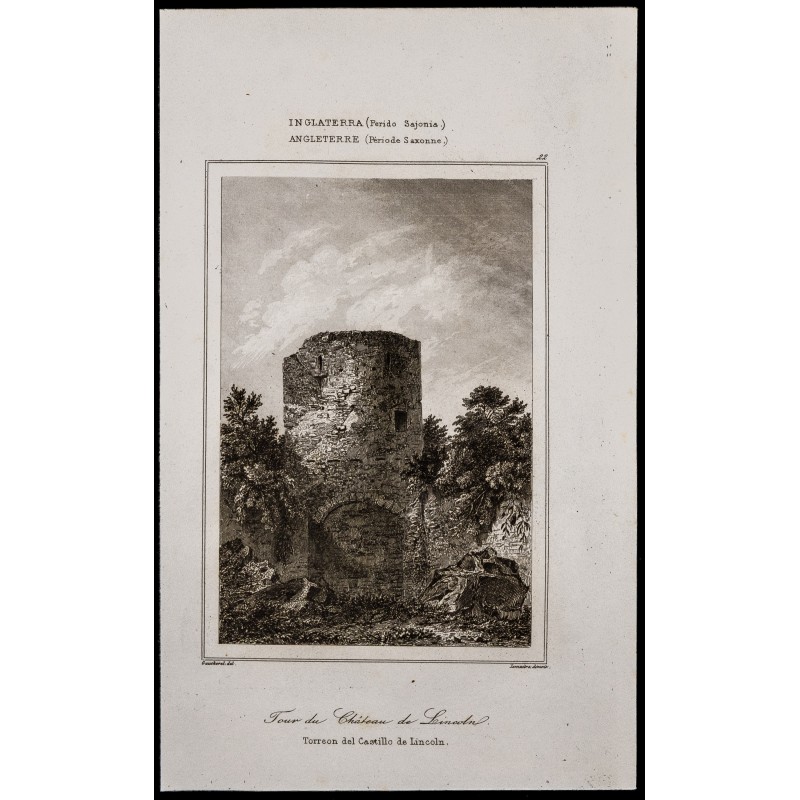 Gravure de 1842 - Tour du château de Lincoln - 1