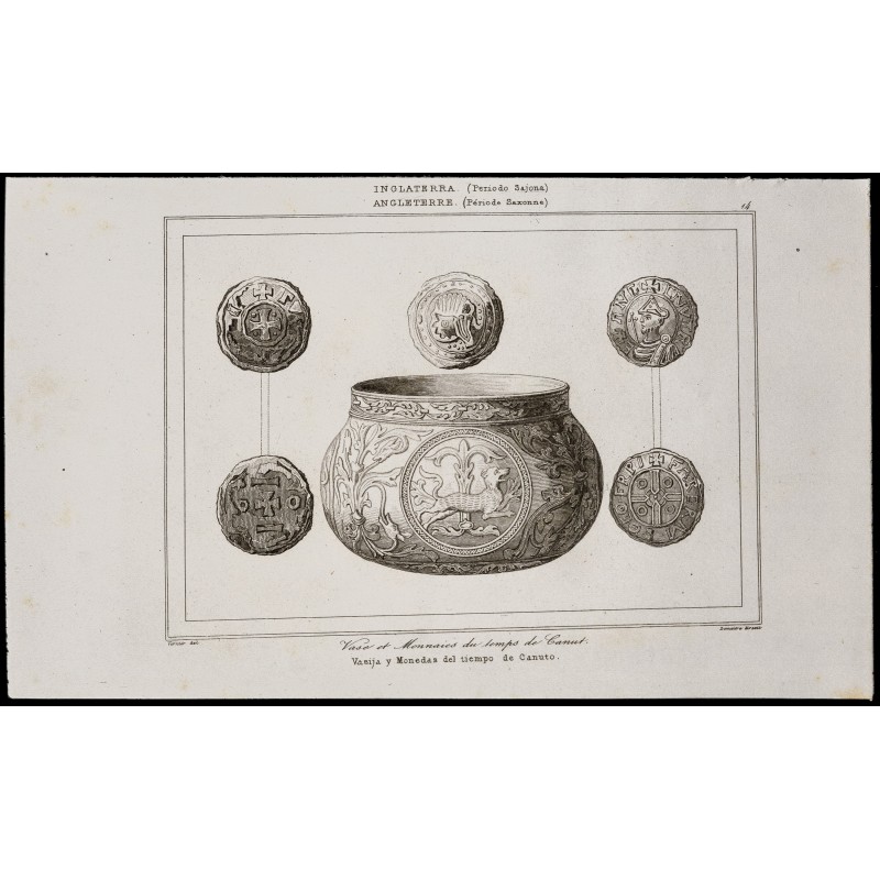 Gravure de 1842 - Vases et Monnaie - 1