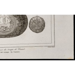 Gravure de 1842 - Vases et Monnaie - 5