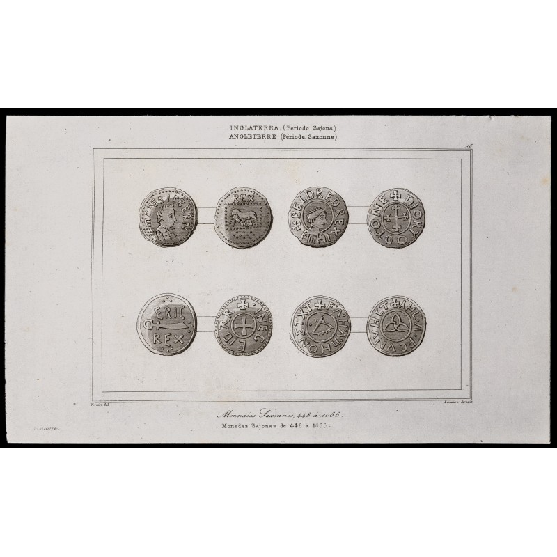 Gravure de 1842 - Monnaies Saxonnes - 1