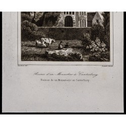 Gravure de 1842 - Ruines d'un monastère à Canterbury - 3
