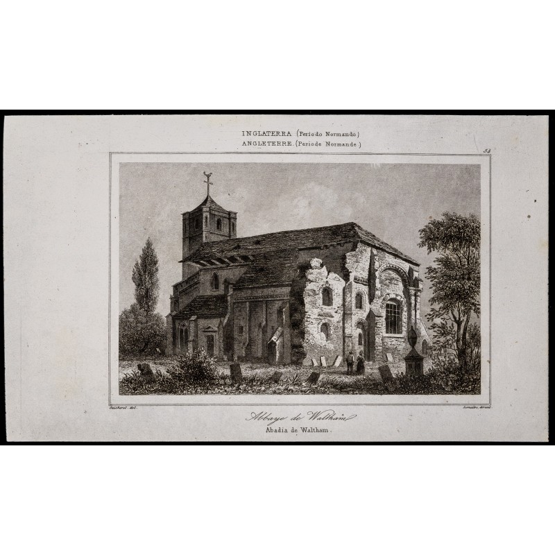 Gravure de 1842 - Abbaye de Waltham - 1