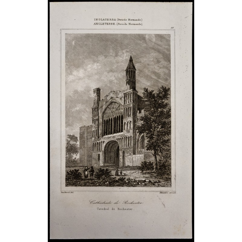 Gravure de 1842 - Cathédrale de Rochester - 1