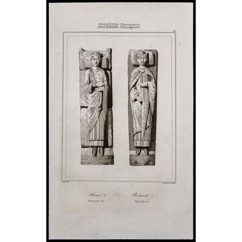 Gravure de 1842 - Henri II et Richard I (Gisant) - 1