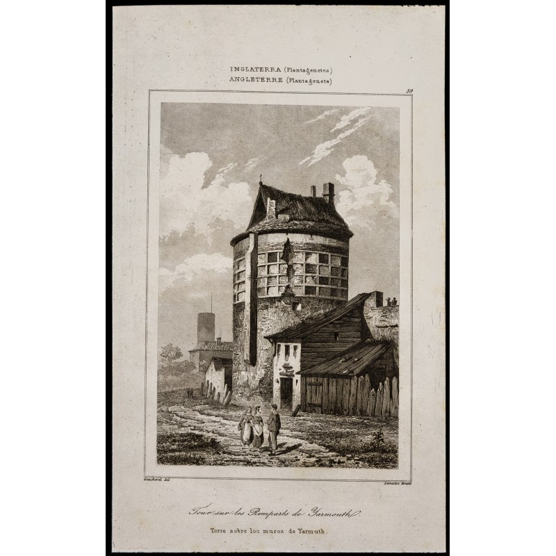 Gravure de 1842 - Remparts de Yarmouth - 1