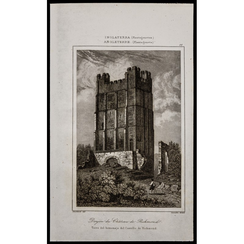 Gravure de 1842 - Donjon du Château de Richmond - 1