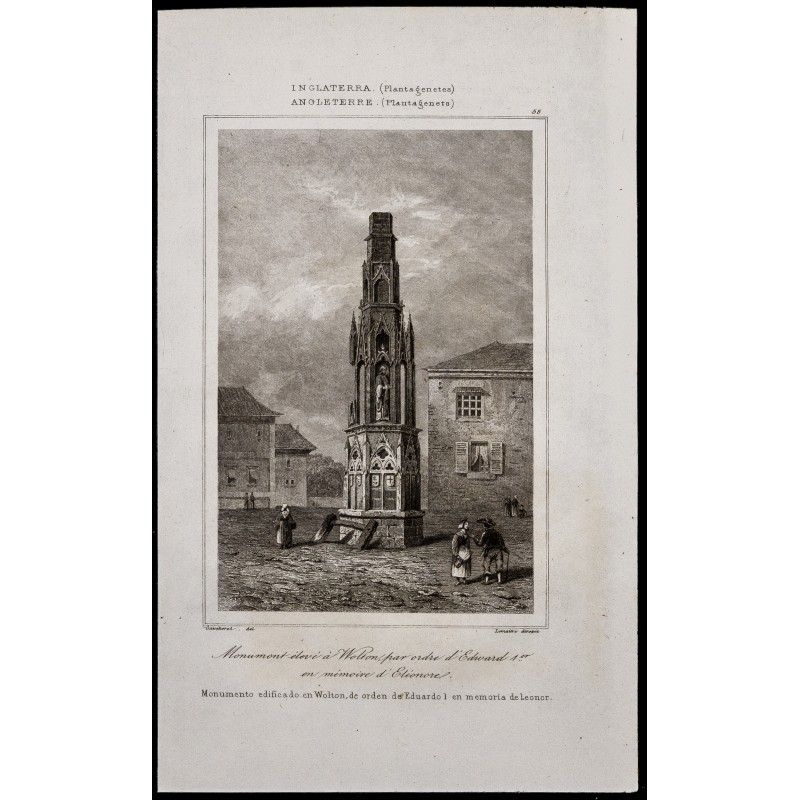 Gravure de 1842 - Monument à Wolton - Edward 1er - 1