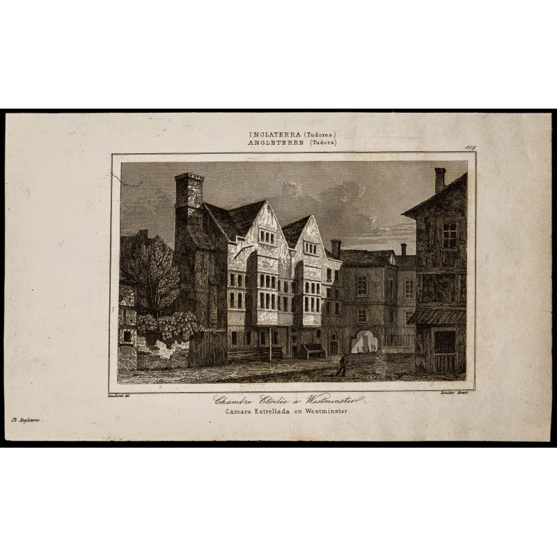 Gravure de 1842 - Chambre étoilée à Westminster - 1