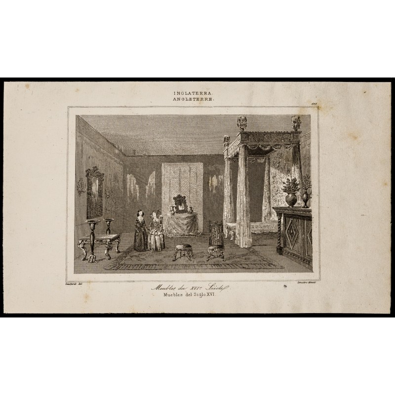 Gravure de 1842 - Meubles du XVIe siècle - 1