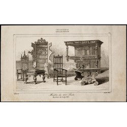 Gravure de 1842 - Meubles du XVIe siècle - 1