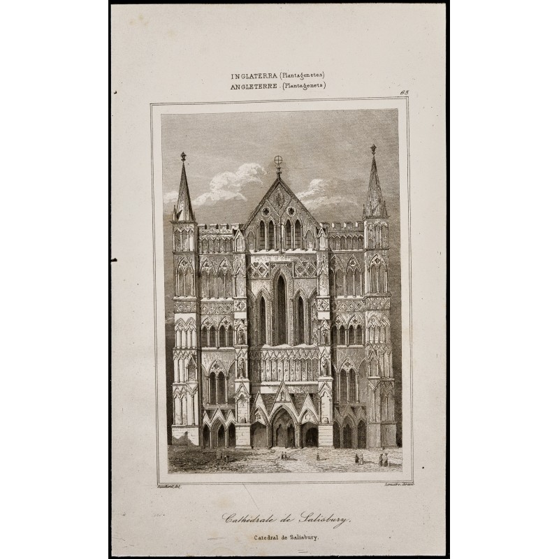 Gravure de 1842 - Cathédrale de Salisbury - 1