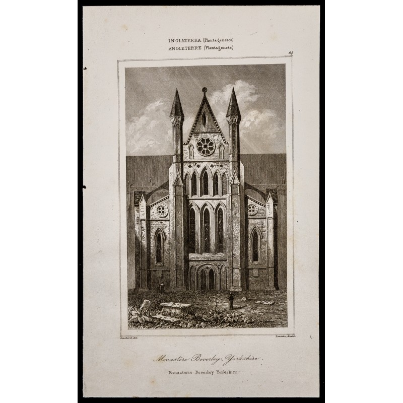 Gravure de 1842 - Monastère Beverley - Yorkshire - 1