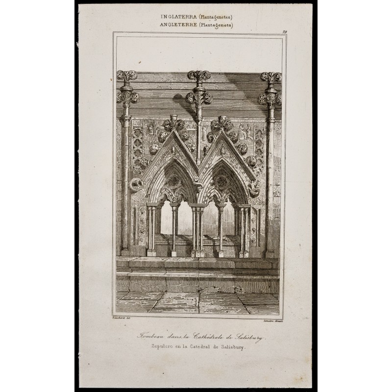 Gravure de 1842 - Tombeau - Cathédrale de Salisbury - 1