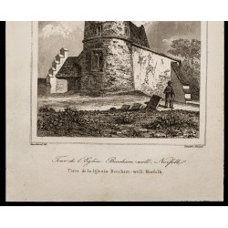Gravure de 1842 - Tour de l'église Beecham-well - 3