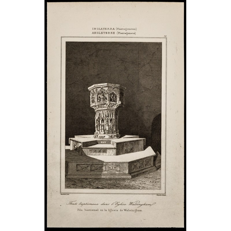 Gravure de 1842 - Fonts baptismaux - Walsingham - 1