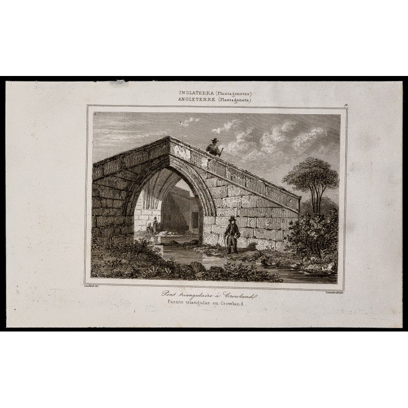 Gravure de 1842 - Pont triangulaire à Crowland - 1