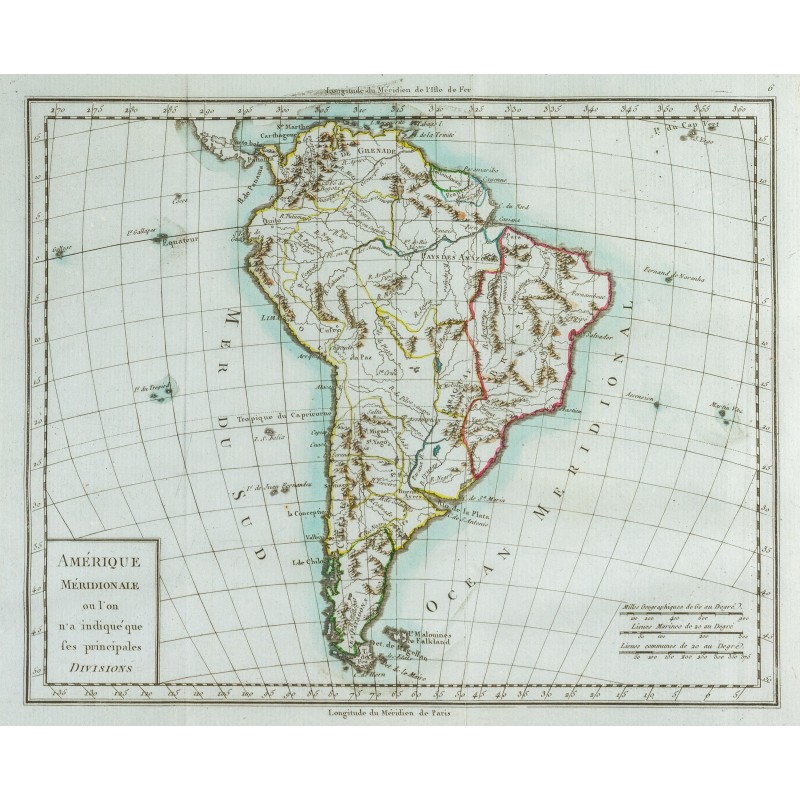 Gravure de 1785 - Carte de l'Amérique méridionale - 1