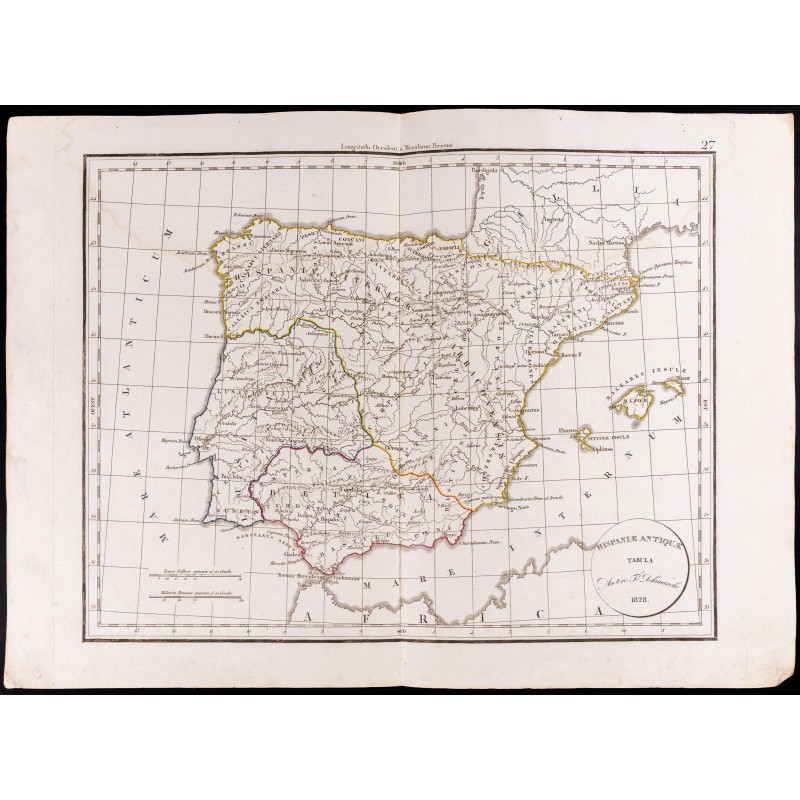 Gravure de 1830 - Carte de l'Espagne Antique - 1