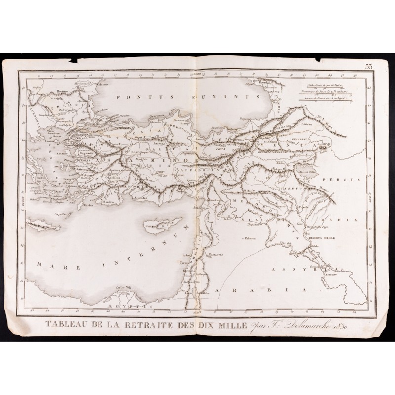 Gravure de 1830 - Carte de la retraite des dix mille - 1