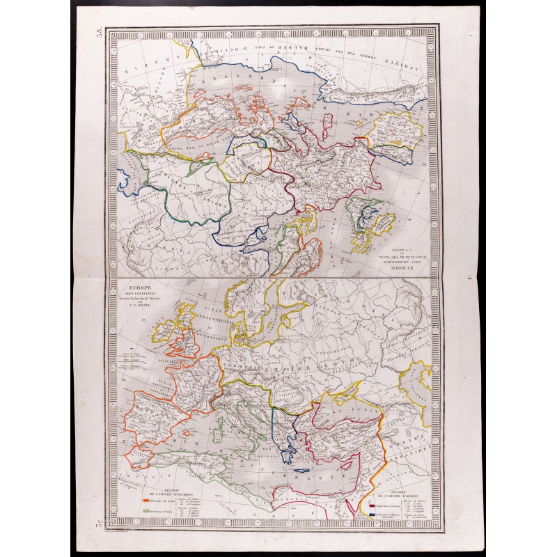 Gravure de 1841 - Europe sous Constantin & sous Charlemagne - 1