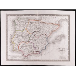 Gravure de 1841 - Carte de l'Espagne ancienne ou Ibérie - 1