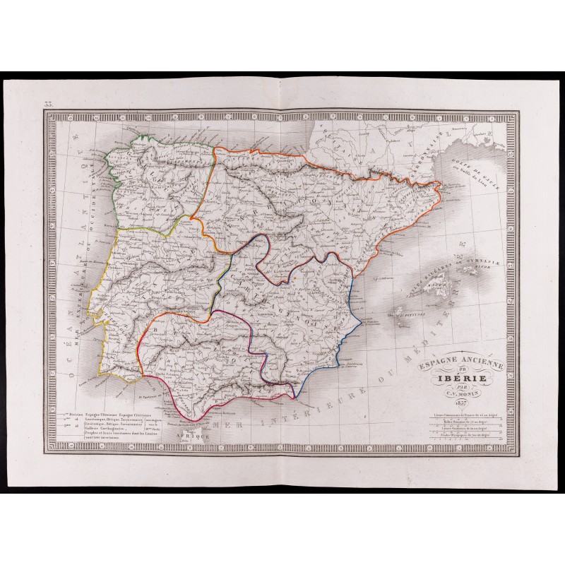 Gravure de 1841 - Carte de l'Espagne ancienne ou Ibérie - 1
