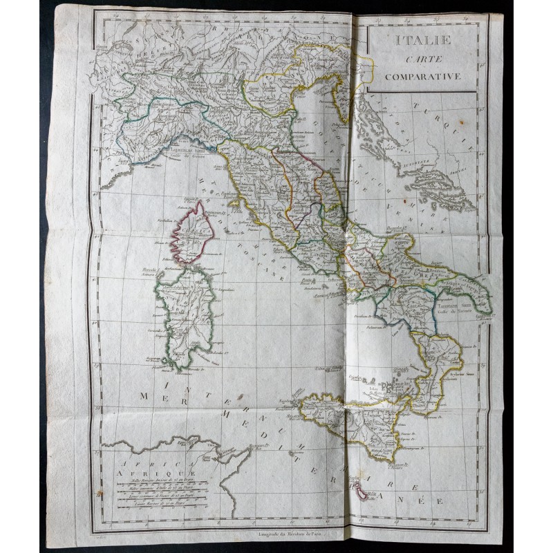 Gravure de 1803 - Italie carte comparative - 1