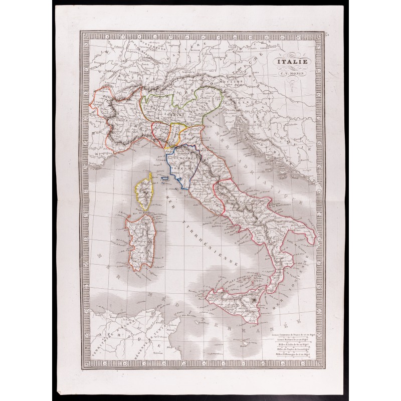 Gravure de 1841 - Carte de l'Italie - 1