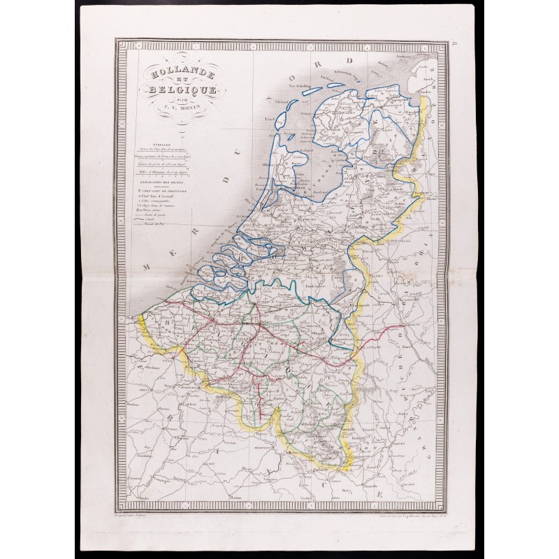 Gravure de 1841 - Carte de Hollande et Belgique - 1