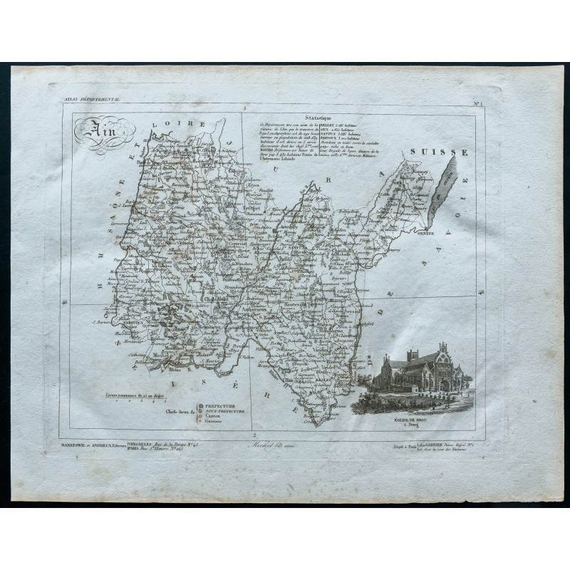 Gravure de 1830 - Carte ancienne de l'Ain - 1
