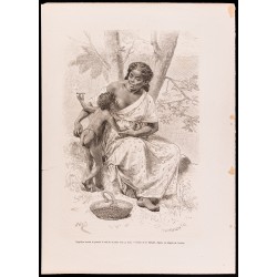 Gravure de 1880 - Enfant fumeur et allaitant sa mère - 1