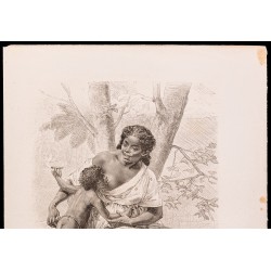 Gravure de 1880 - Enfant fumeur et allaitant sa mère - 3