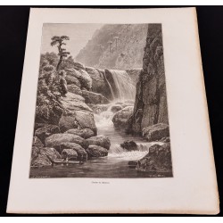 Gravure de 1880 - Chutes du Mamoni - Panama - 2