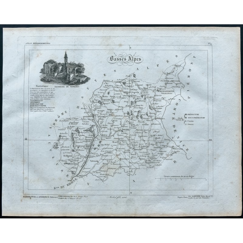 Gravure de 1830 - Carte ancienne des Alpes-de-Haute-Provence - 1