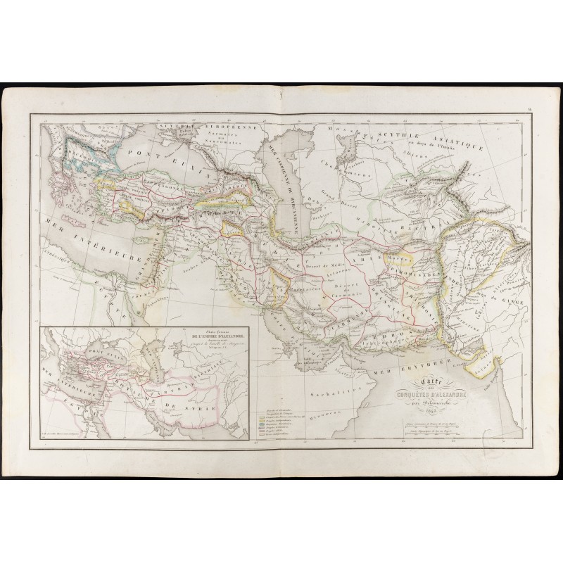 Gravure de 1847 - Carte des conquêtes d'Alexandre le Grand - 1
