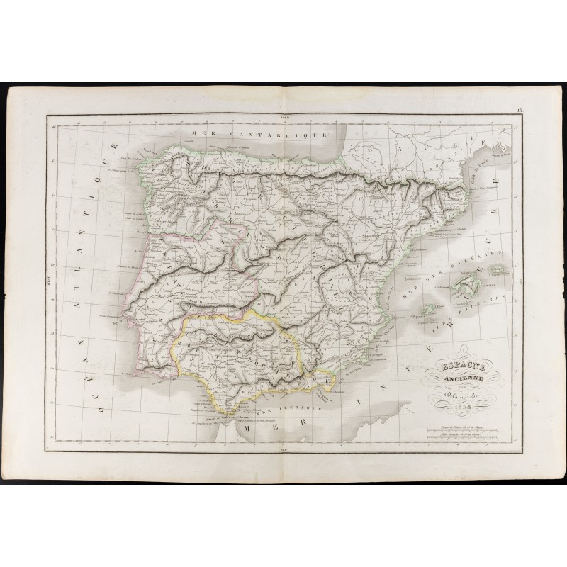 Gravure de 1847 - Carte de l'Espagne ancienne - 1