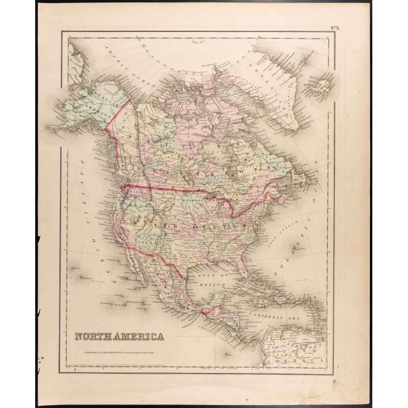 Gravure de 1857 - Carte de l'Amérique du Nord - 1
