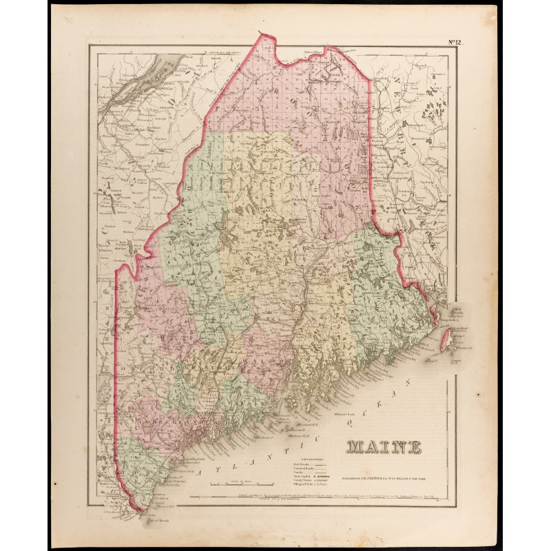 Gravure de 1857 - Carte de l'État américain du Maine - 1