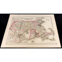 Gravure de 1857 - Carte du Massachusetts et Rhode Island - 2