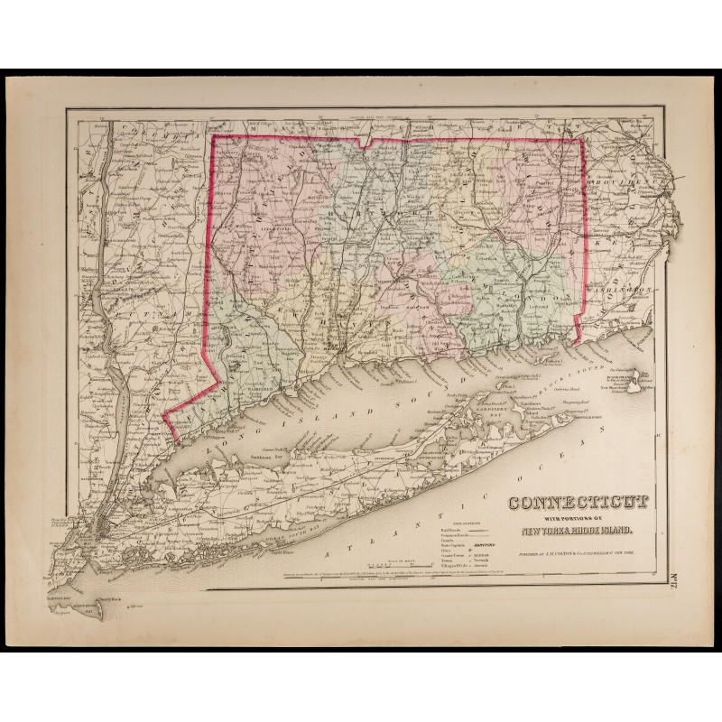 Gravure de 1857 - Connecticut - Carte ancienne des USA - 1