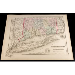 Gravure de 1857 - Connecticut - Carte ancienne des USA - 2