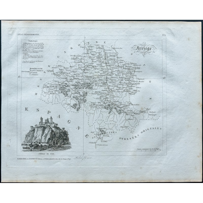 Gravure de 1830 - Carte ancienne de l'Ariège - 1