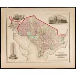 Gravure de 1857 - Plan de Georgetown et Washington - USA - 1