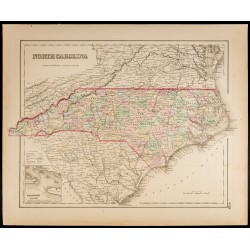 Gravure de 1857 - État de Caroline du Nord - Carte ancienne - 1