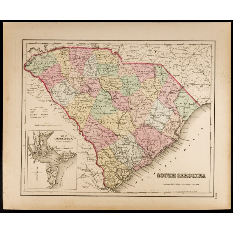 Gravure de 1857 - État de Caroline du Sud - Carte ancienne - 1
