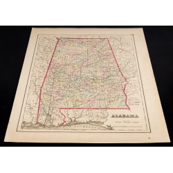 Gravure de 1857 - État américain d'Alabama - Carte ancienne - 2