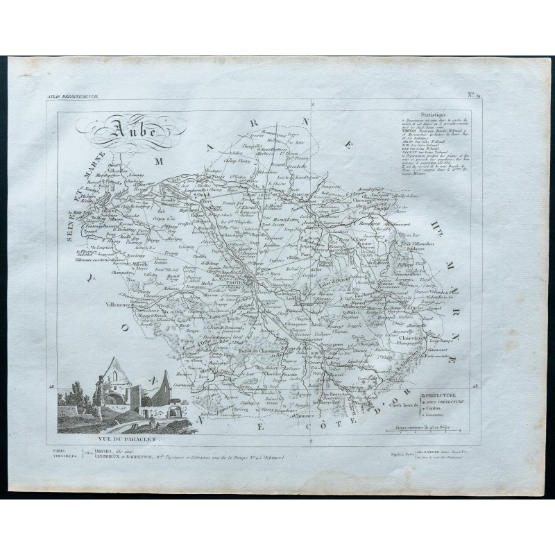 Gravure de 1830 - Carte ancienne de l'Aube - 1
