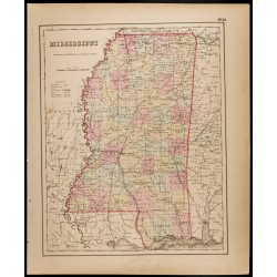Gravure de 1857 - État américain du Mississipi - Carte ancienne - 1