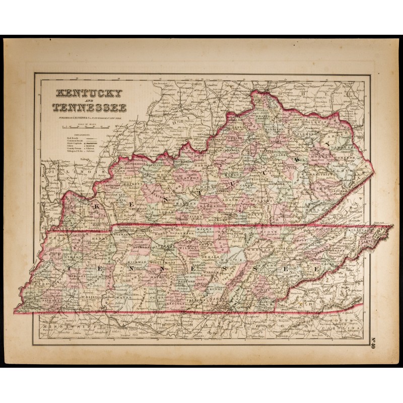 Gravure de 1857 - État américain Kentucky & Tennessee - 1