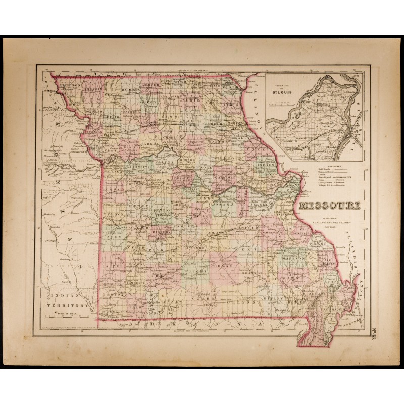 Gravure de 1857 - État américain du Missouri - Carte ancienne - 1